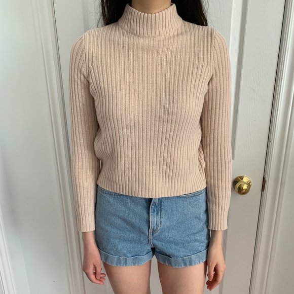 Turtleneck H and M H&M Mockneck Pink Ribbed - Picture 2 of 3